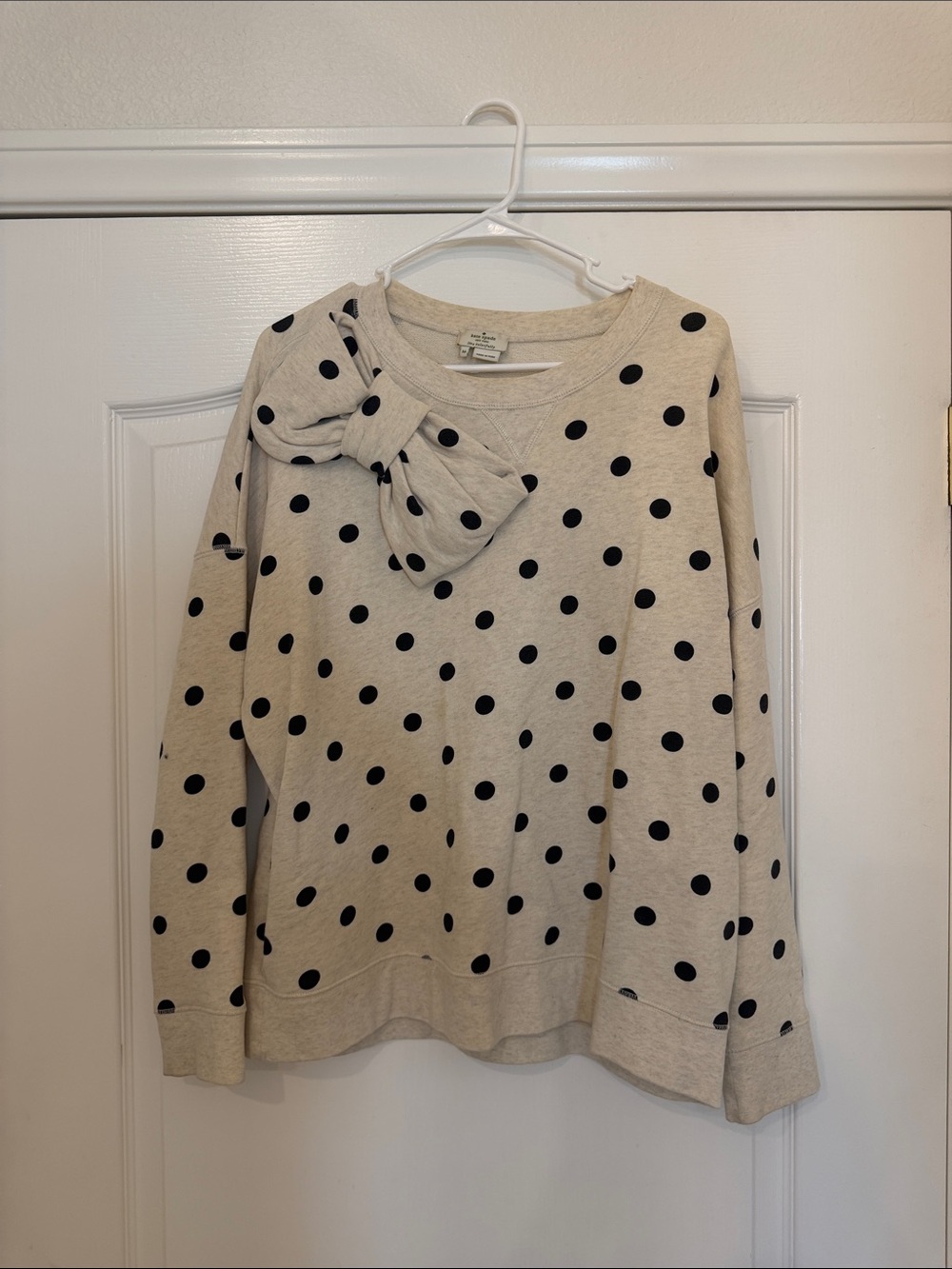 kate spade Beige Polka Dot Bow Crewneck Sweater
